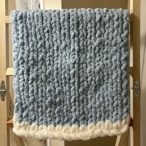 Cozy Blue and White Knit Baby Blanket